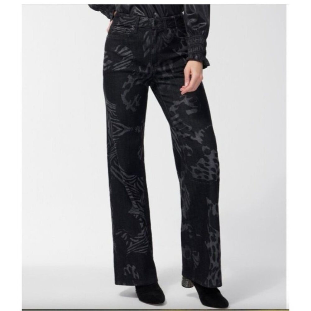 Chico's 3.5 High Rise Wide Leg Jeans Size 18  Cotton animal print black New